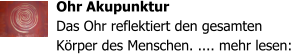 Ohr Akupunktur Das Ohr reflektiert den gesamten  K�rper des Menschen. .... mehr lesen: